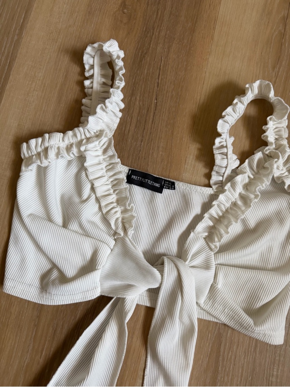 PrettyLittleThing Cream Ruffle Tie-Front Camisole - Picture 2 of 2